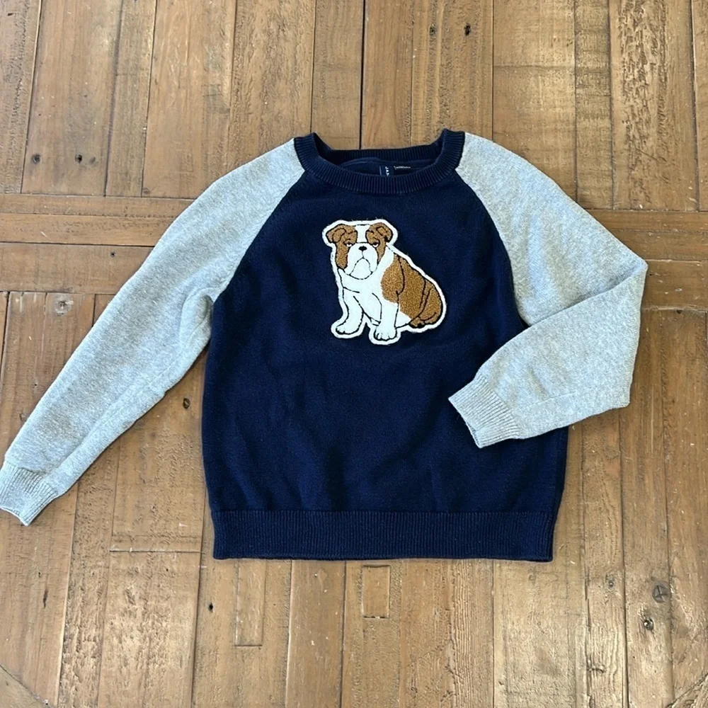 Janie and jack bulldog appliqué knit sweater